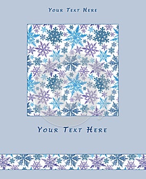 Template Decorated with Snowflake Pattern on Blue Background.