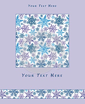 Template Decorated with Snowflake Pattern on Lilac Background.
