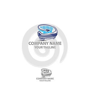 Template desain logo vektor. pesawat dan bantal. Simbol konsep kreatif untuk hotel, Hostel, perjalanan, sewa perumahan, real photo