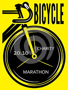 Template for the design of an advertising poster for a cycling charity marathon. The front of the bicycle. Vector color