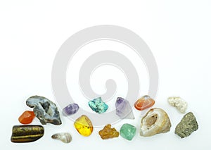 Template design for banner, business card or wallpaper and background for the post with precious and semiprecious stones, crystals