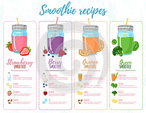 Template design banners, brochures, menus, flyers smoothie recipes. Design menu with recipes and ingredients for a