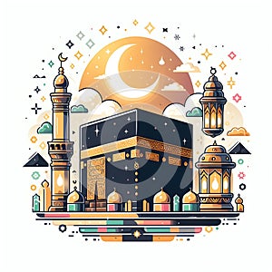 Template design cover Eid Aladha mekkah Hajj ai generator