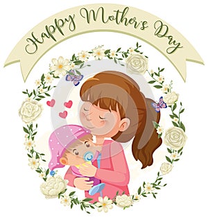 Template design for happy mother\'s day with mom and baby