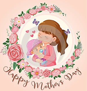 Template design for happy mother`s day with mom and baby