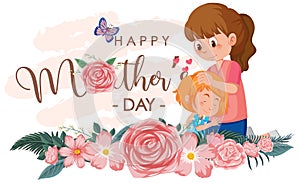 Template design for happy mother\'s day with mom and daughter