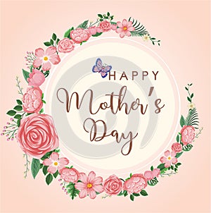 Template design for happy mother\'s day with pink flowers