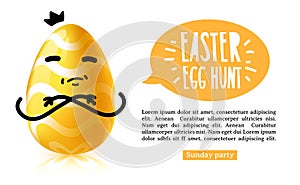 Template design horiznotal banner for Easter egg hunt. Invitation for Easter with Yellow egg with emotional emoji