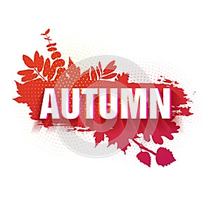 Template for the design of a horizontal banner for the autumn season. Sign with text fall on a red background with a