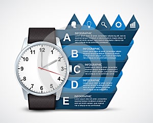 Template design infographics with clock. Can be used for business presentations, information banner, visualization idea, timeline