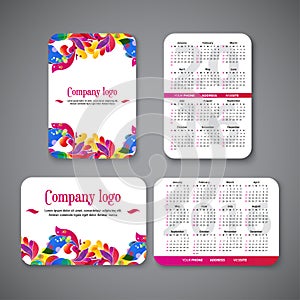 Template design pocket calendar 2016 with patterns