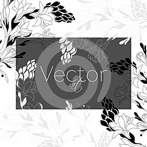Template design, vector floral art, black and white