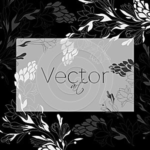 Template design, vector floral art, black and white