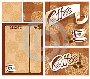 Template designs of menu and business card for coffee house