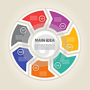 Template for diagram, graph, presentation and chart. Business concept with 7 options, parts, steps or processes. Vector