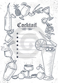 Template of different types of Cocktail for menu background design of Hotel or restaurant