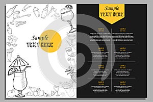 Template of different types of Cocktail for menu background design of Hotel or restaurant