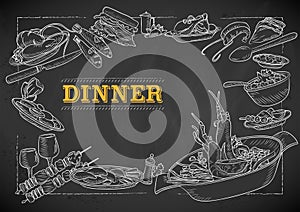 Template of different types of Dinner item for menu background design of Hotel or restaurant