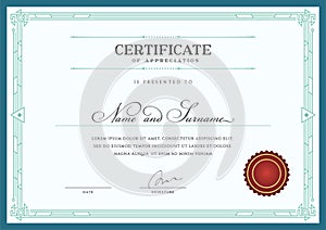 Template Diploma Currency Border. Certificate. Award Gift Voucher. Vector illustration