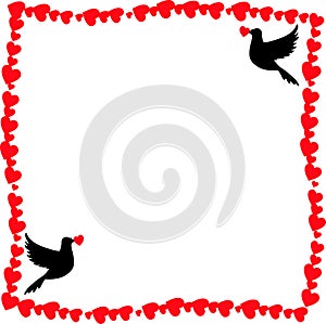 Template with doves and copy space for Valentines day invitation