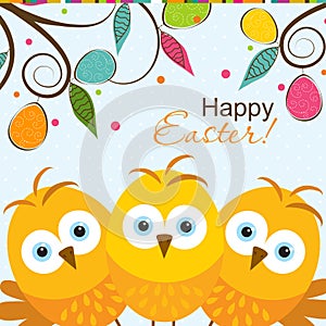 Template Easter greeting card, chick, vector