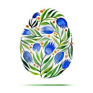 Template for Easter greeting card or invitation. Happy Easter! Watercolor flower tulips egg