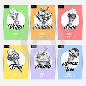 Template element for ice cream packaging design set, retro hand drawn vector illustration.