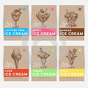 Template element for ice cream packaging design set, retro hand drawn vector illustration.