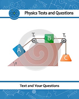 Template for exam question with the laws of motion. Lifting a load. Physical experiment pully system. Thrust and linear momentum