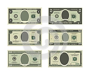 Template of fake money. Vector pictures of dollars