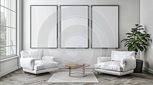 Three White Posters Mockup Template AI Generated