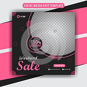 Template Feed For Social Media Ad, Design For Fashion Sale, Vector With Abstract Shapes