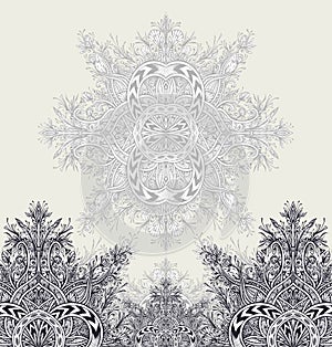 Template flyer or label Background from Vintage Abstract floral ornament black on white