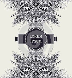 Template flyer or label Background from Vintage Abstract floral ornament black on white