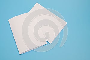 Template fold white paper on blue background