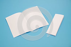 Template fold white paper on blue background