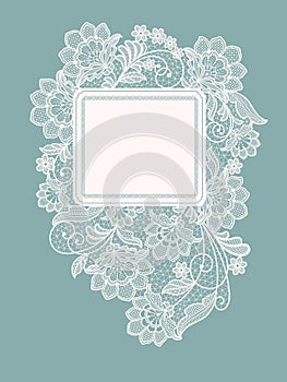 Template frame design for card. Vintage Lace flowers