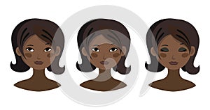 Template frontal portrait of a cute girl of the Indian Aryan race. Girl with open and closed eyes illustration