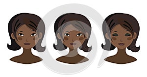 Template frontal portrait of a cute girl of the Indian Aryan race. Girl with open and closed eyes. Vector illustration