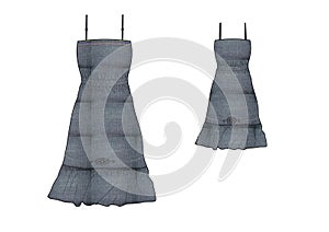 Template of girl frill and waist gathering denim dress design