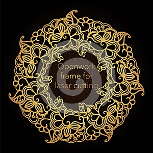 Template gold frame in the vector for laser cutting. Unique decorative ornaments for greeting cards, wedding invitations