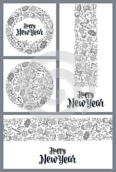Template for greeting card. Happy New Year lettering.