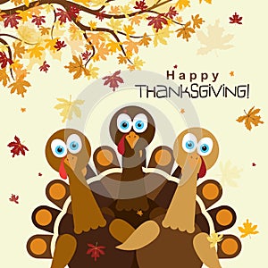 Template greeting card with a happy Thanksgiving turkey