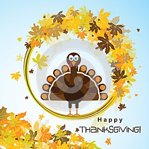 Template greeting card with a happy Thanksgiving turkey