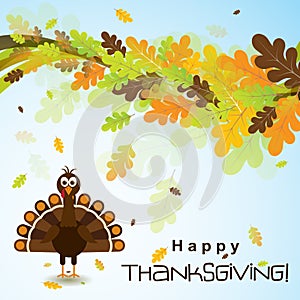Template greeting card with a happy Thanksgiving turkey, vector