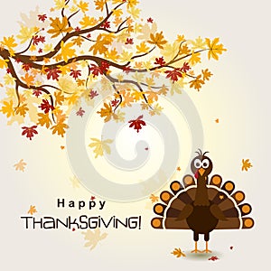 Template greeting card with a happy Thanksgiving turkey, vector