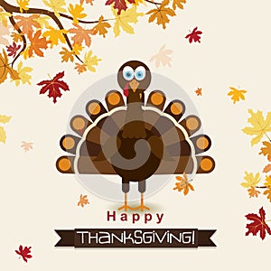 Template greeting card with a happy Thanksgiving turkey, vector