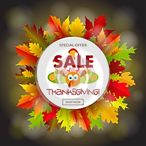 Template greeting card with a happy Thanksgiving turkey, vector