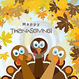 Template greeting card with a happy Thanksgiving turkey, vector