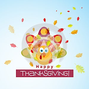 Template greeting card with a happy Thanksgiving turkey, vector